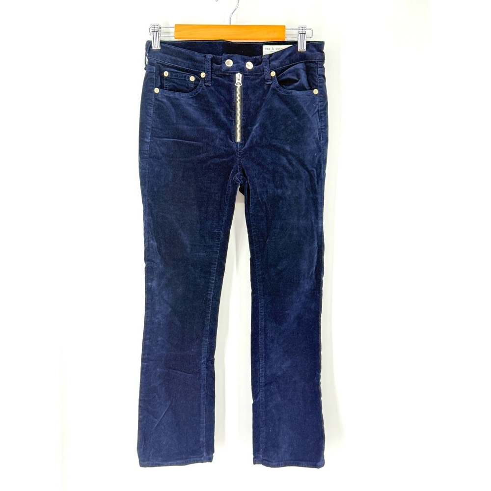 Rag & Bone Womens Y2k Blue Velvet Slim Fit Indie Sleaze Pants Size 27 Dark Acad